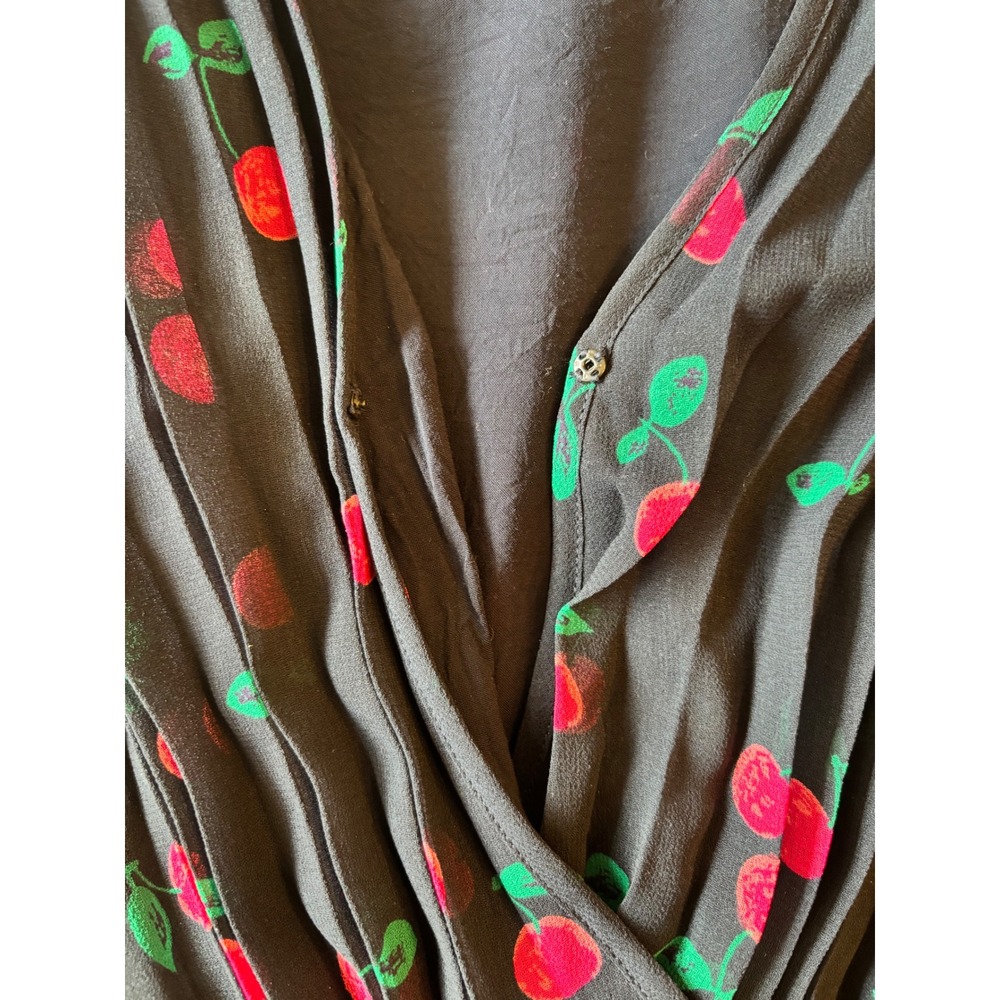The Kooples Paris Preppy Cherry Print Pleated Asymmetric Dress Midi Size 0 - Picture 6 of 9